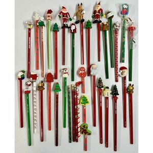 *NEW* Lot 35 Vintage Wood Christmas Pencils Toppers Russ Dakin Hello Kitty